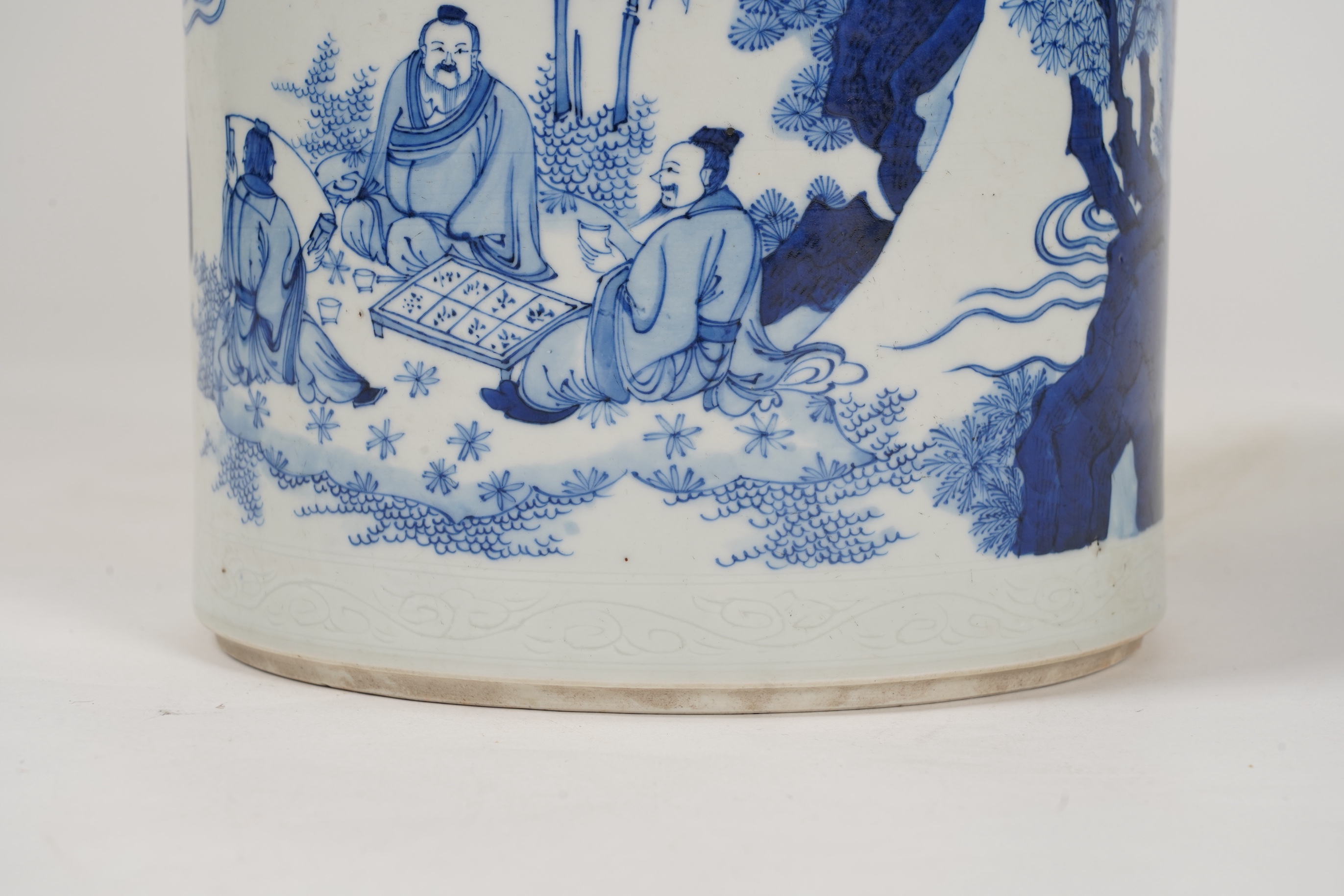 A Chinese blue and white brush pot, possibly Shunzhi period